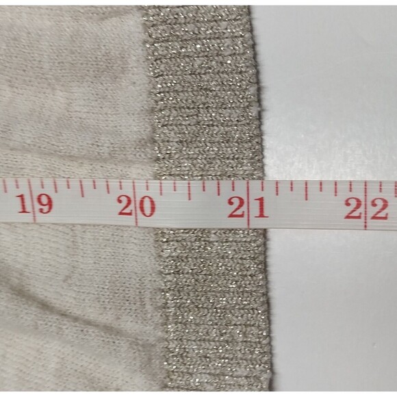 Ann Taylor Loft Womens Medium Sweater Cream Oatmeal Silver Metallic Trim LightWt - Picture 11 of 12